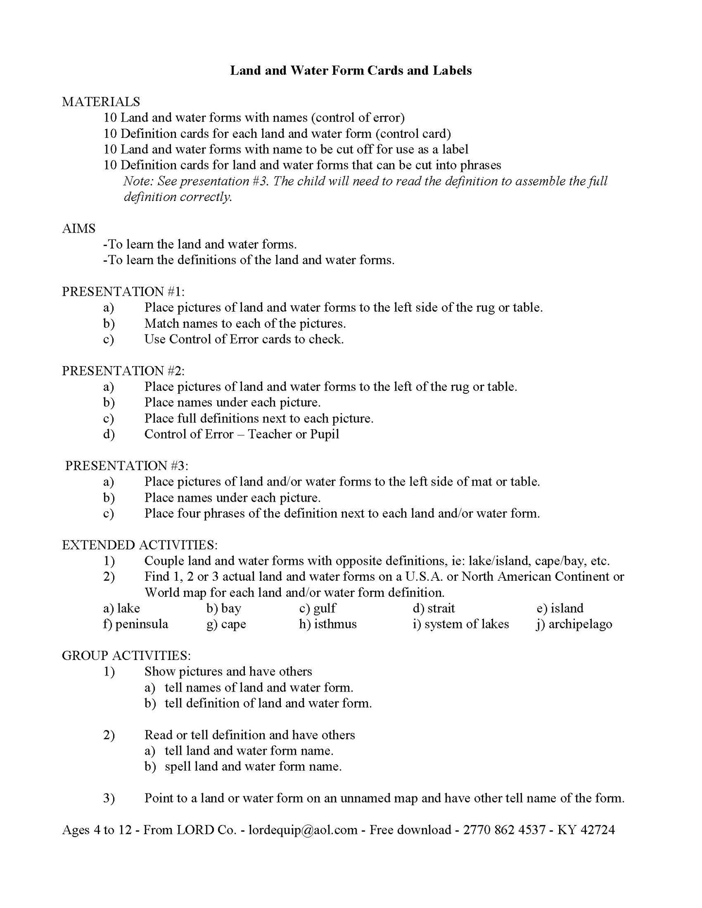 MM-610 Free Download - Land and Water Forms Labels